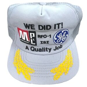 Vintage Trucker Hat Cap Snap Back Gray USA Puffy Print‎ 80s General Electric